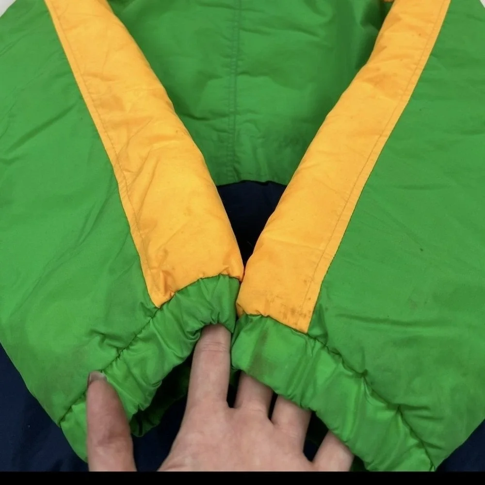 Max Active Puffer Jacket Kids L Green Navy Yellow Vintage Colorblock 73618